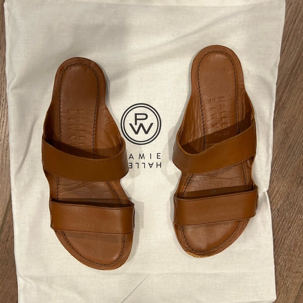 Jamie Haller The Two Strap Slide in Cognac, size 36.